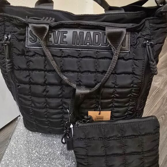 Steve Madden Quilted Convertible Backpack to Tote Bag- Black main image 11